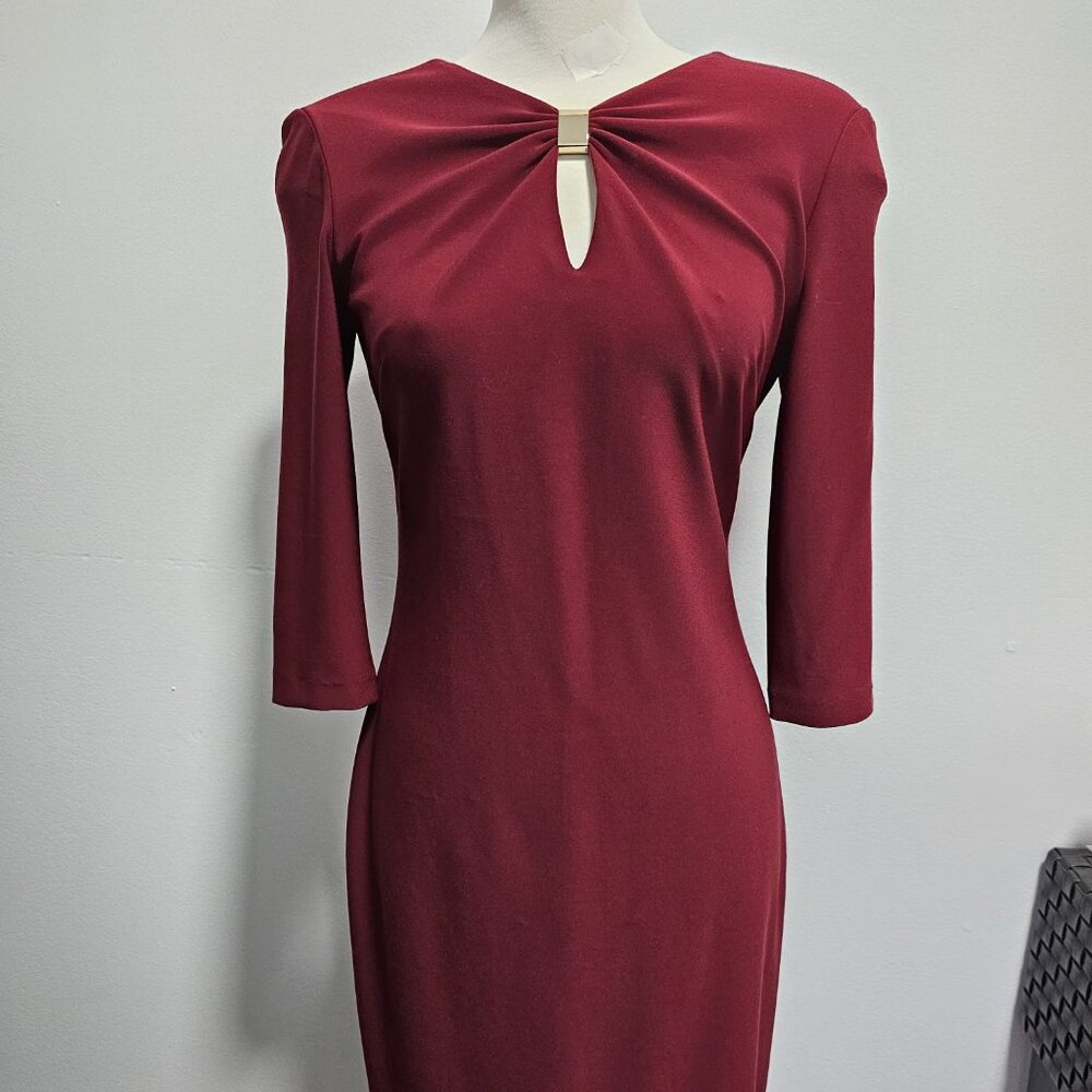 Joseph Ribkoff Fitted Bodycon Midi Pencil Dress Zip Front color burgundy Size 8